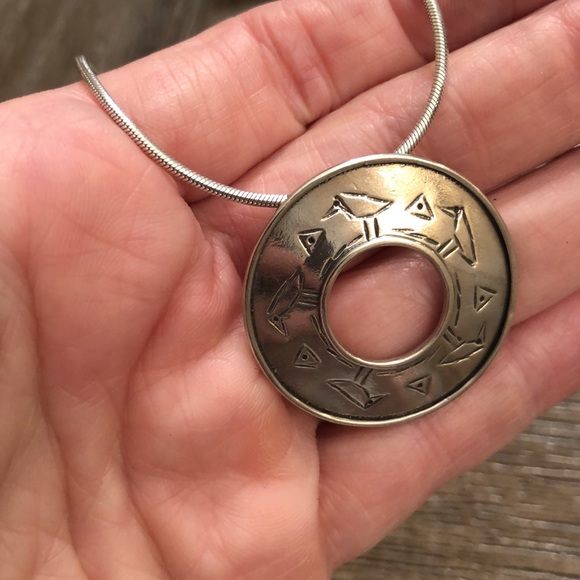 Sterling Silver Round Disc with Stick Figure Birds - Picture 14 of 14